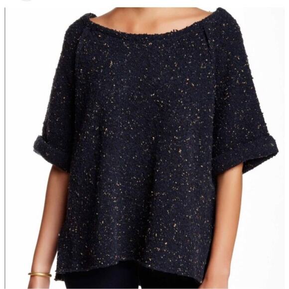 Free People size XS oversized sweater navy blue tan - Picture 1 of 5